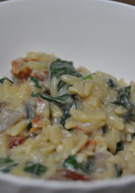 Orzo Risotto with Sun Dried Tomatoes and Spinach