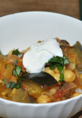 Curried Eggplant with Tomatoes and Basil 
