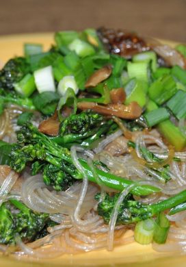 Broccolini and Oyster Mushrooms with Glass Noodles
