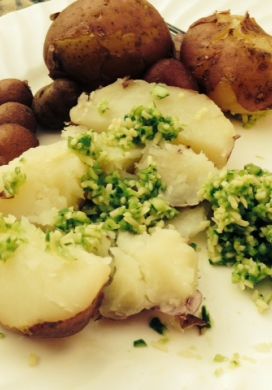 Boiled New Potatoes with Garlic Scape Pesto