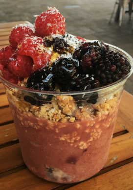 Acai bowl topped with granola, fresh berries, shredded coconut, and honey, Whatever Pops, Tampa