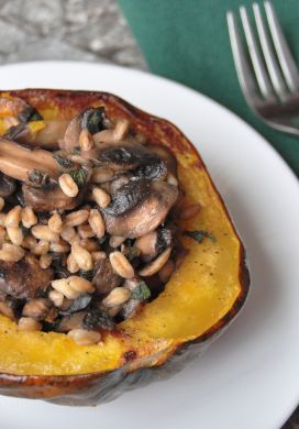 Acorn Squash Stuffed with Farro, Mushrooms, and Sage