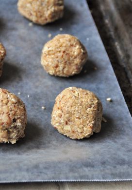 CBD Peanut Butter and Oatmeal Bites on baking sheet close up