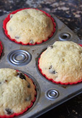 Chocolate chip muffins in tin