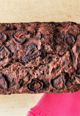 Chocolate Strawberry Bread loaf with napkin