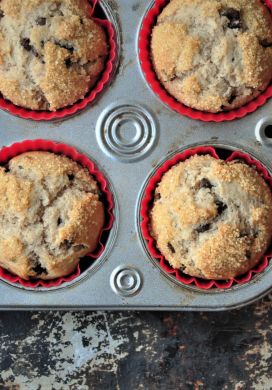 Cinnamon Chocolate Chip Muffins in muffin tin