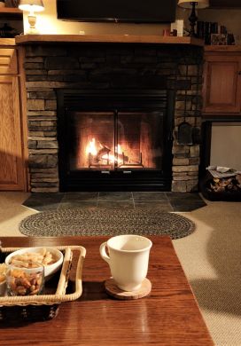 Fireplace in living room at unit in Bluefin Bay