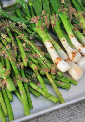 Grilled Asparagus and Spring Onions with Mustard Vinaigrette 