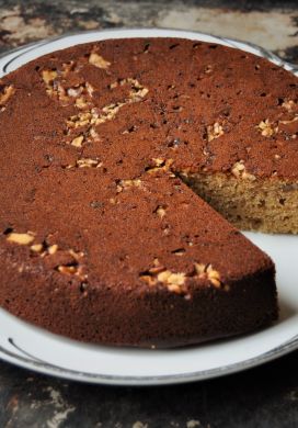 Honey Walnut Cake with slice taken out