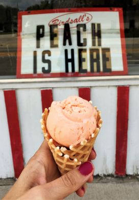 Peach ice cream cone, Birdsall's, Mason City