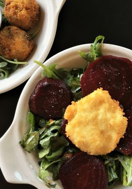 Salmon croquettes and beet salad, Crane and Pelican, LeClaire