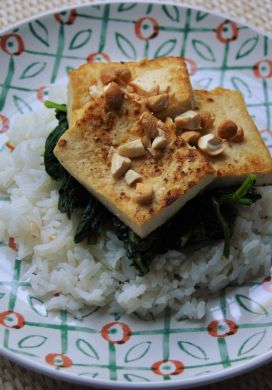 Seared Tofu with Mango Spinach