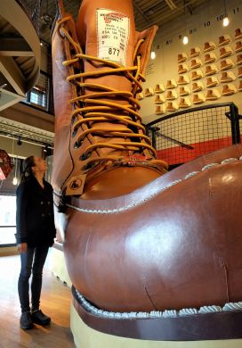 Stacy with the World's Largest Boot, Red Wing Shoes