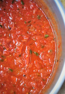 Tomato sauce in a stockpot