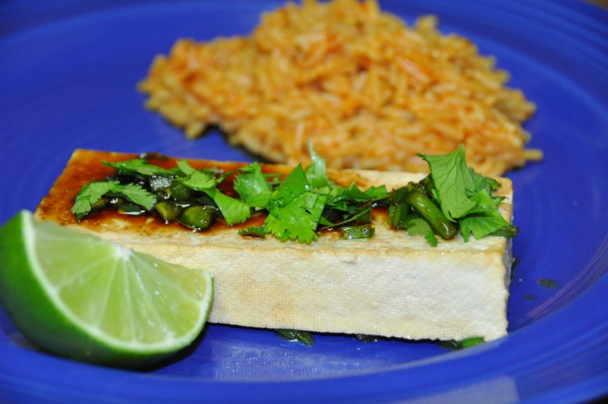 Broiled Tofu Steaks with Jalapeno Vinaigrette 