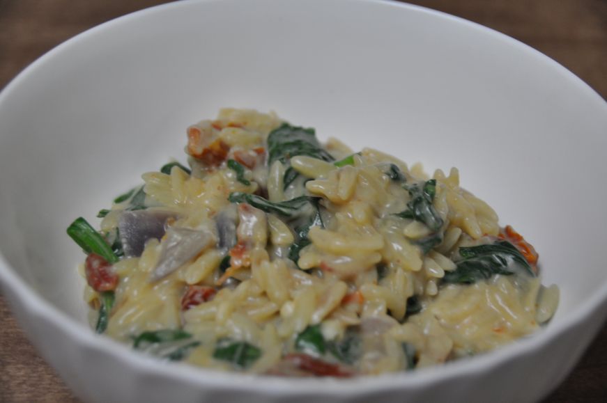 Orzo Risotto with Sun Dried Tomatoes and Spinach