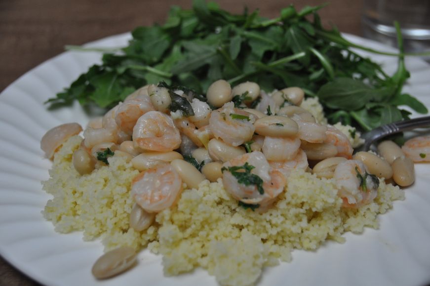 Lemony Shrimp with White Beans and Couscous 