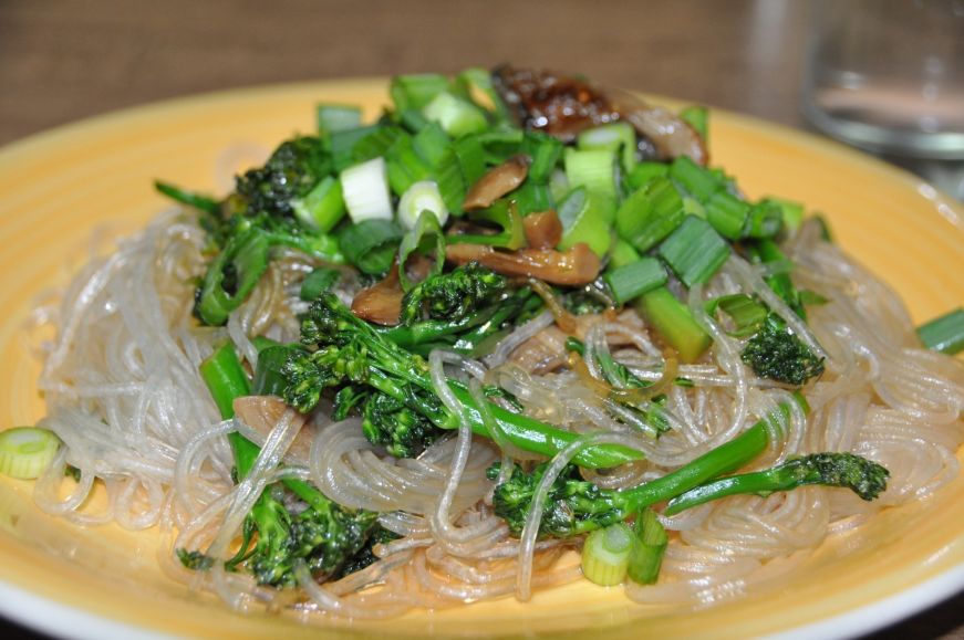 Broccolini and Oyster Mushrooms with Glass Noodles
