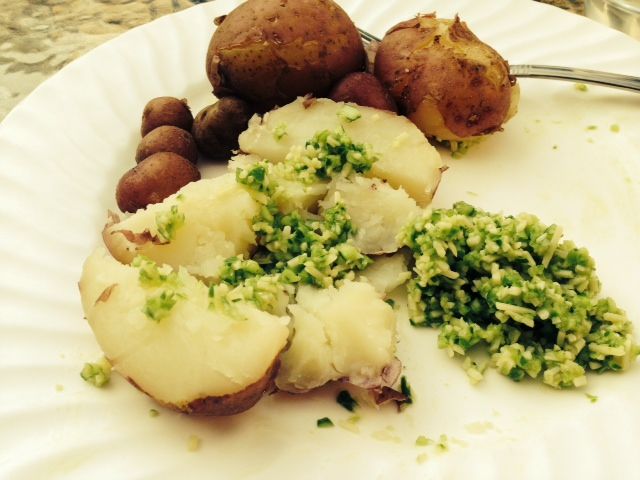 Boiled New Potatoes with Garlic Scape Pesto
