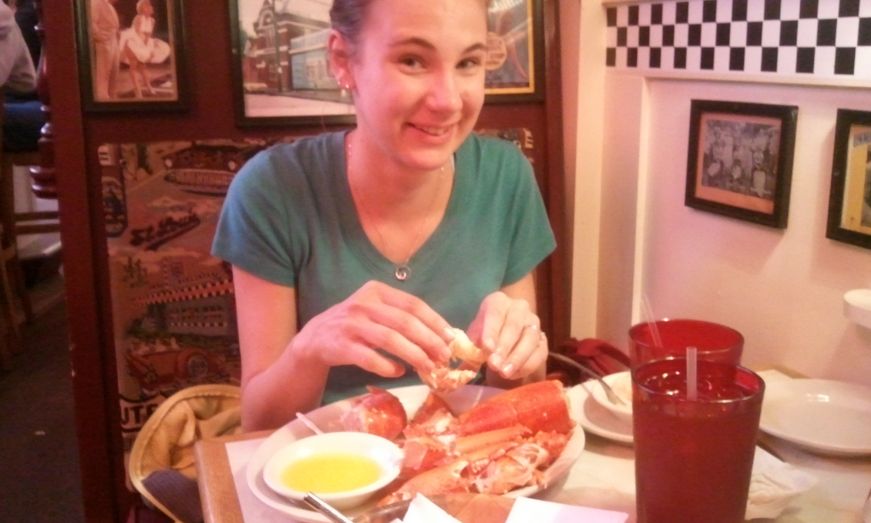 Eating my first boiled lobster in Bar Harbor