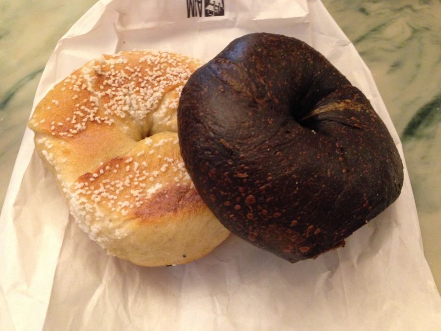 Salt and pumpernickel bagels at Ess-a-Bagel