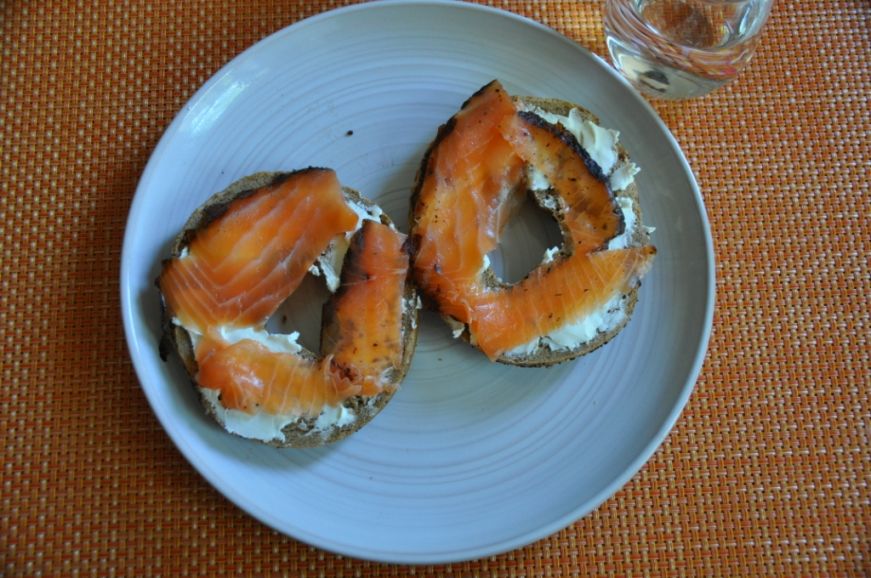 Everything bagel, cream cheese, and pastrami-cured salmon from Russ & Daughters