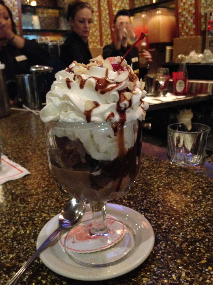 Hot fudge sundae at Junior's 