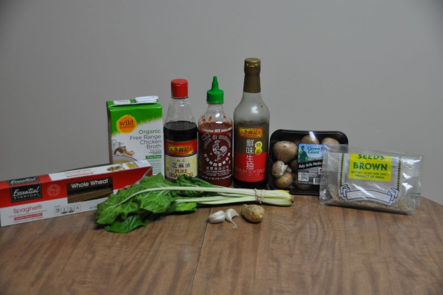 Mushroom, Chard, and Noodle Soup Ingredients
