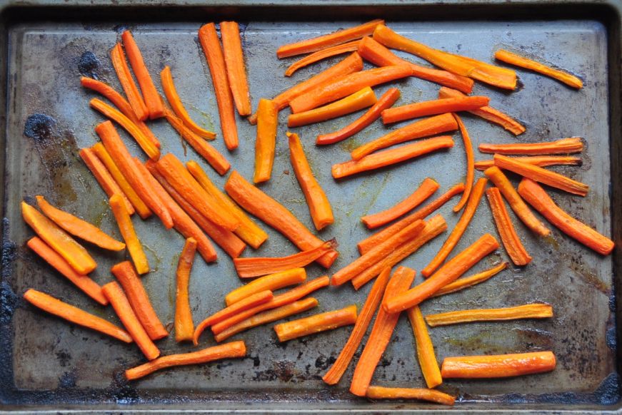 Sheet pan with roasted carrots