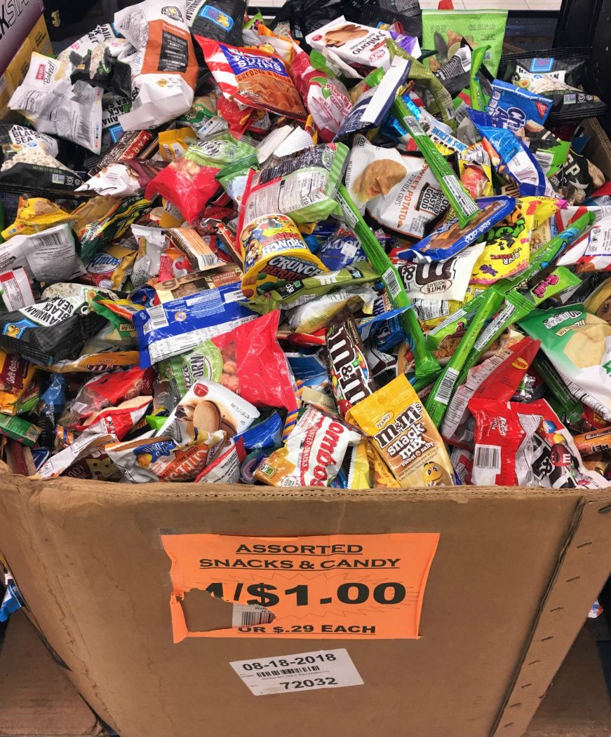 Mike's Discount Foods assorted snacks bin