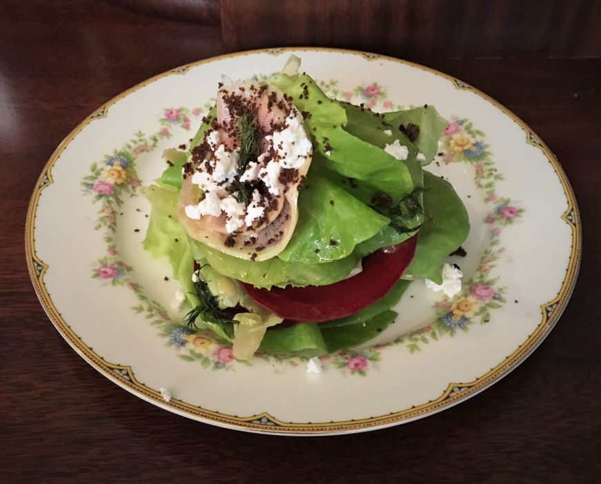 Beet and pumpernickel salad, Butterhorn, Bismarck