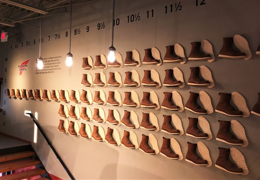 Boot size display at the Red Wing Shoe Museum