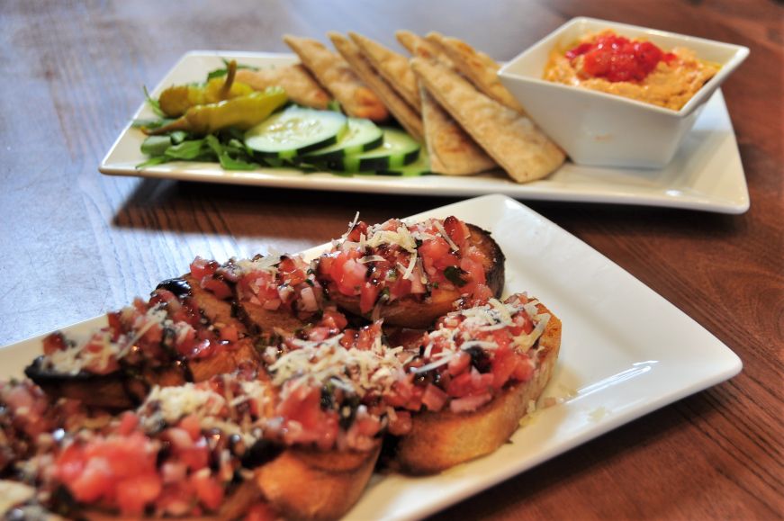 Bruschetta and hummus, Chankaska Creek Ranch & Winery