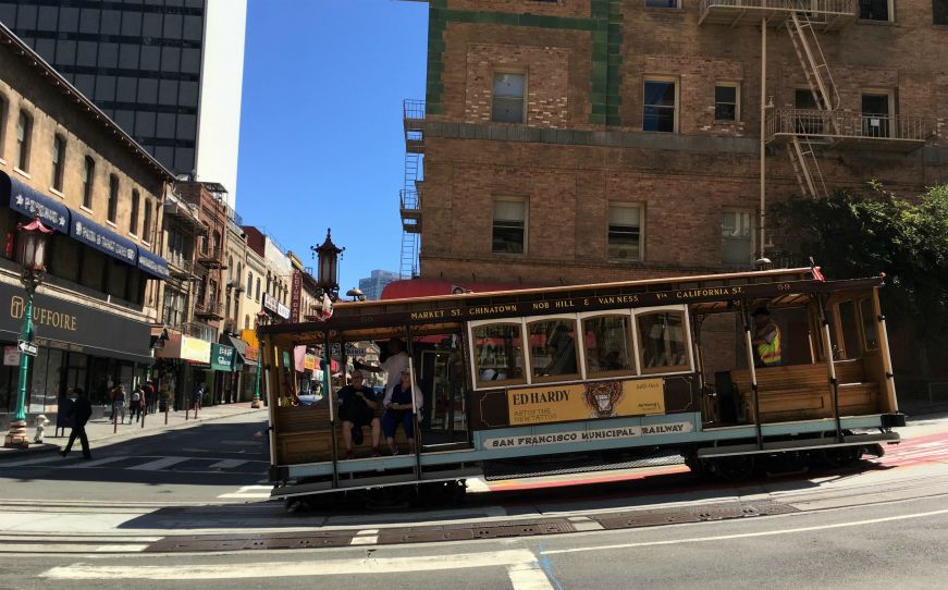 Cable car in Chinatown, San Francisco