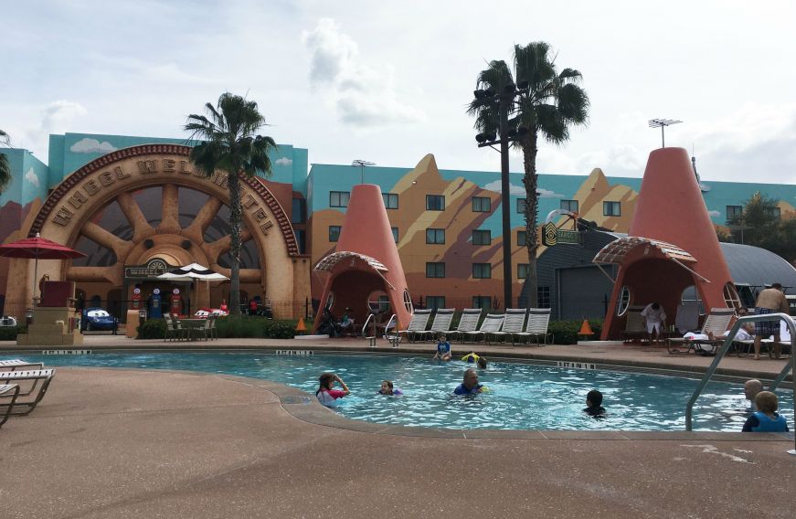 Cars-themed pool with Cozy Cone pool cabanas, Art of Animation Resort, Walt Disney World