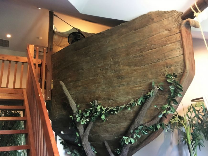 Fake boat hull coming out of the wall of a hotel room, Chateau Avalon, Kansas City, Kansas