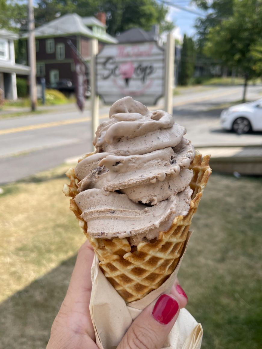 Hand holiding a chocolate ice cream cone