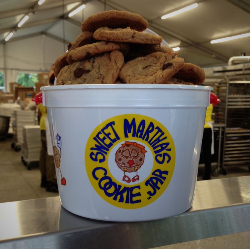 Heaping bucket of Sweet Martha's chocolate chip cookies