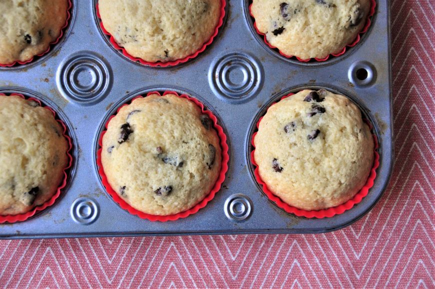 Chocolate chip muffins in tin