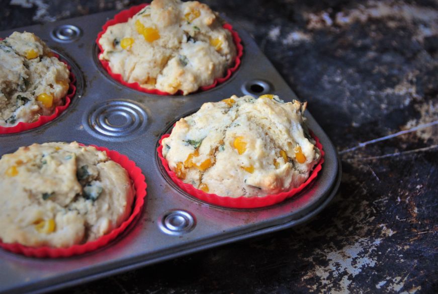 Corn and Basil Muffins Close Up