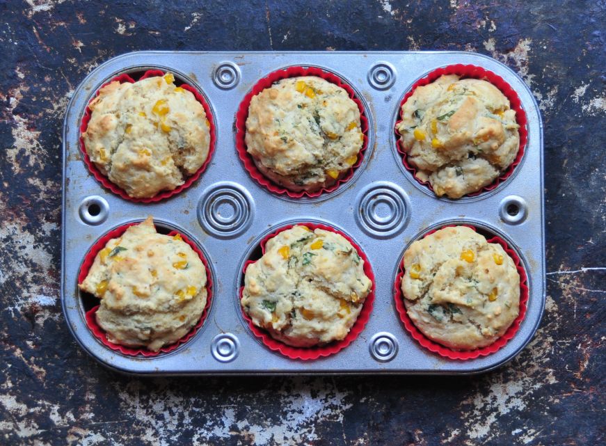 Corn and Basil Muffins Top View