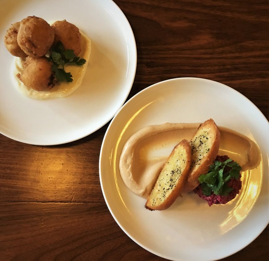 Crab claw beignets and beet tartare, Lark, Janesville