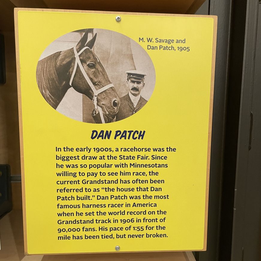 Dan Patch sign at History & Heritage Center Sign about historic harness race horse Dan Patch