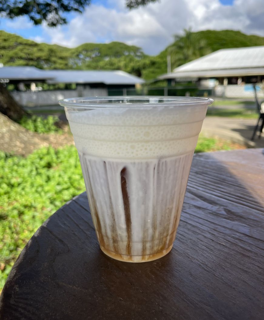 Haupia foam cold brew, Dark Horse Coffee Roasters, Koloa Cup of cold brew topped with foam