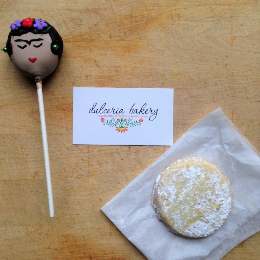 Frida Kahlo cake pop and polvorone cookie from Dulceria Bakery
