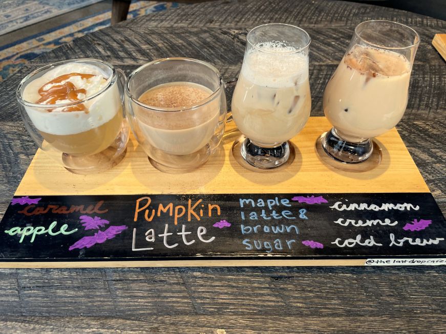 Flight of four small coffee drinks
