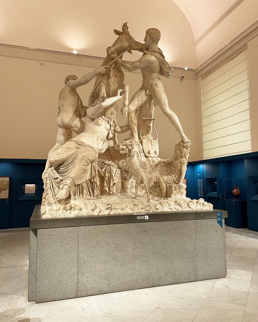 Farnese Bull, Naples National Archaelogical Museum Larger than life marble statue of a woman being trampled by a bull