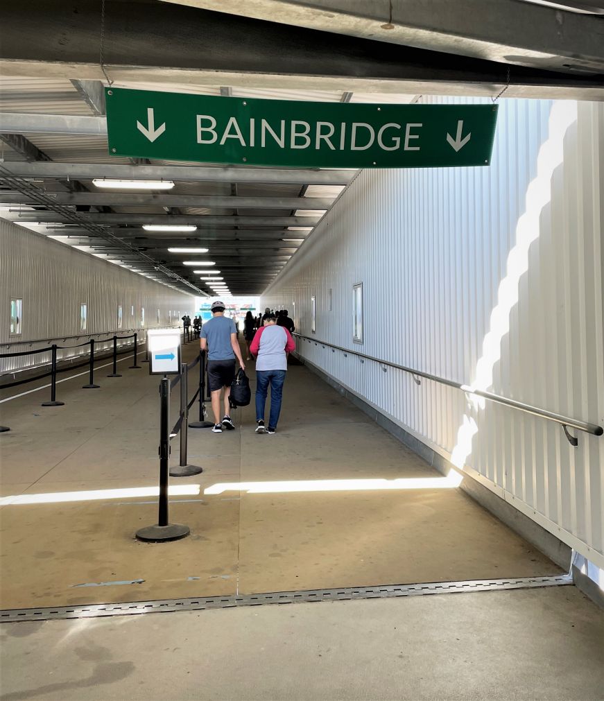 Corridor with sign reading Bainbridge 
