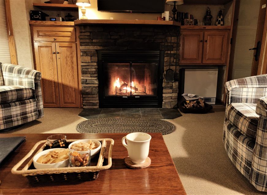 Fireplace in Bluefin Bay unit living room