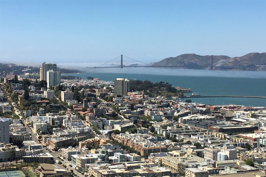 View of the Golden Gate Bridge from Coit Tower, San Francisco